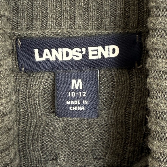 Lands’ End Grey Cable Knit Turtleneck Sweater 100% Cotton Size Medium - Picture 6 of 11